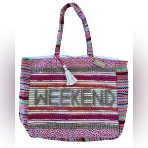 New! Nalini Originals Colorful Striped Bohemian Weekend Tote Bag